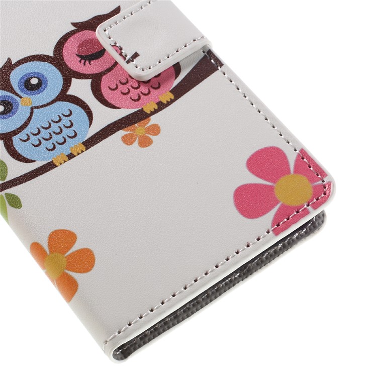 Leather Flip Cover Case for Sony Xperia XA / XA Dual - Owl Lovers and Flowers-8