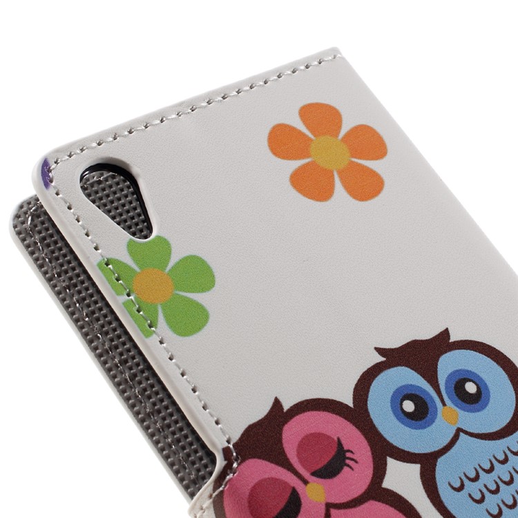 Leather Flip Cover Case for Sony Xperia XA / XA Dual - Owl Lovers and Flowers-9