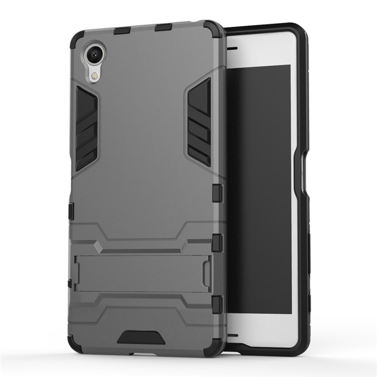 PC TPU Hybrid Shell for Sony Xperia X with Kickstand - Grey-1