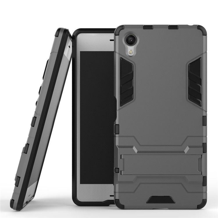 PC TPU Hybrid Shell for Sony Xperia X with Kickstand - Grey-2