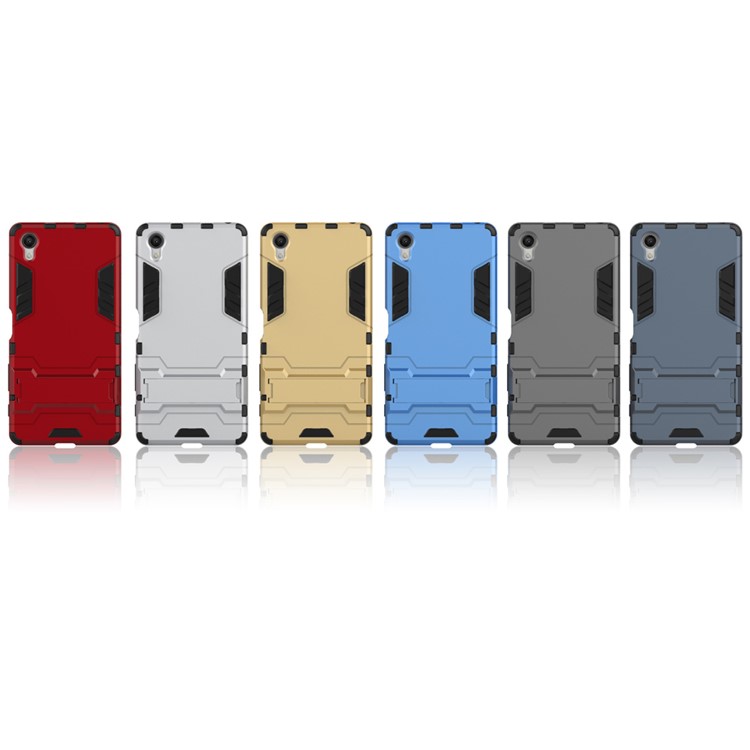 PC TPU Hybrid Shell for Sony Xperia X with Kickstand - Grey-3