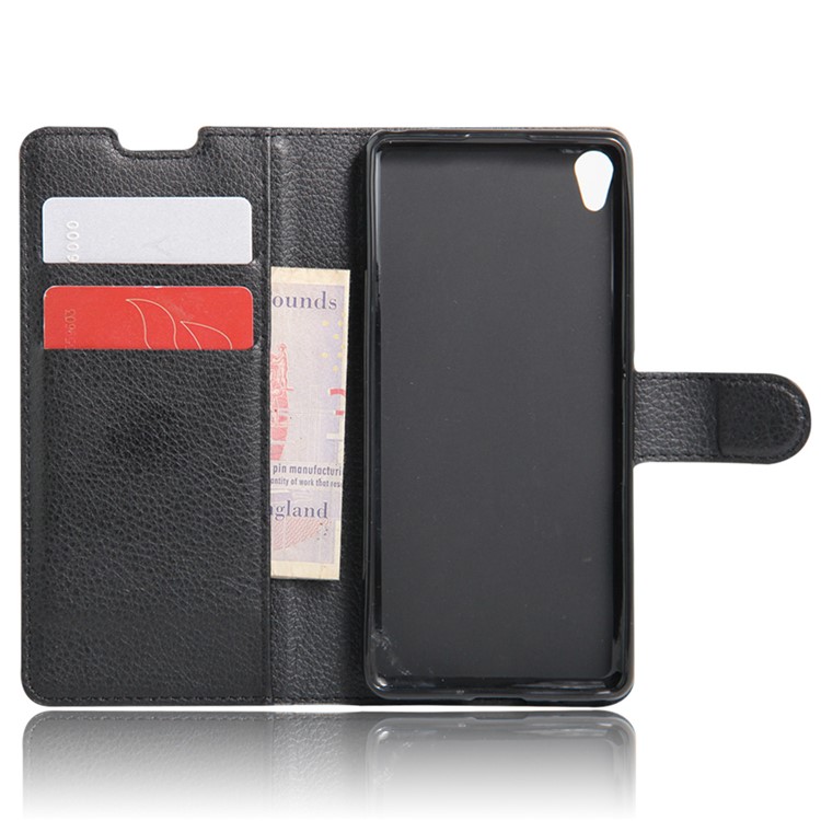 Litchi Skin Leather Wallet Case for Sony Xperia XA / XA Dual - Black-3