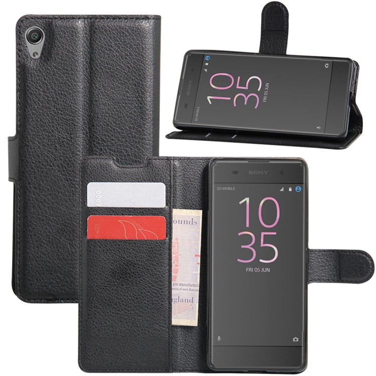 Litchi Skin Leather Wallet Case for Sony Xperia XA / XA Dual - Black-4