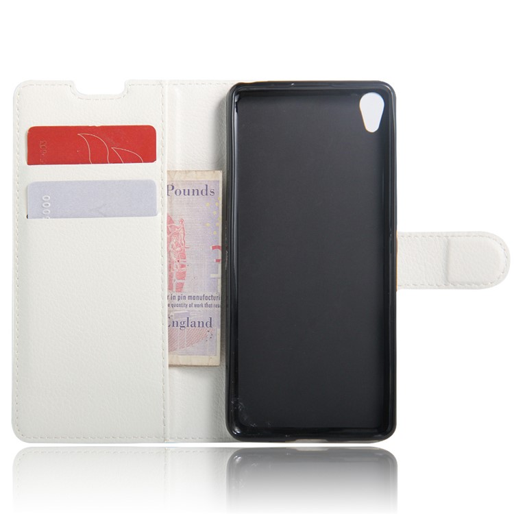 Litchi Skin Leather Wallet Cover for Sony Xperia XA / XA Dual - White-3
