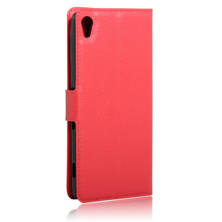 Litchi Skin PU Leather Wallet Case for Sony Xperia XA / XA Dual - Red-2