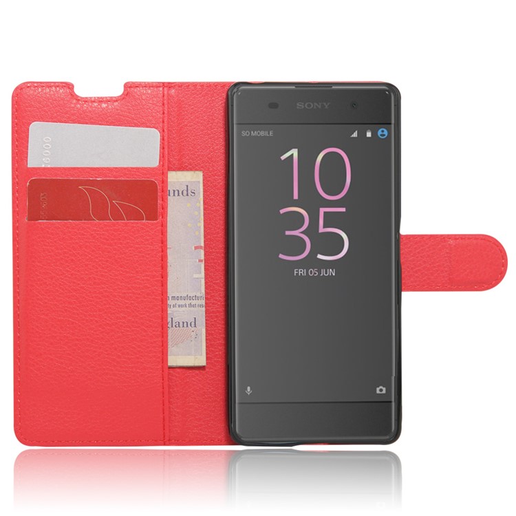 Litchi Skin PU Leather Wallet Case for Sony Xperia XA / XA Dual - Red-3