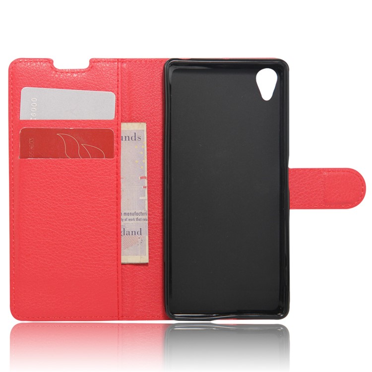 Litchi Skin PU Leather Wallet Case for Sony Xperia XA / XA Dual - Red-4