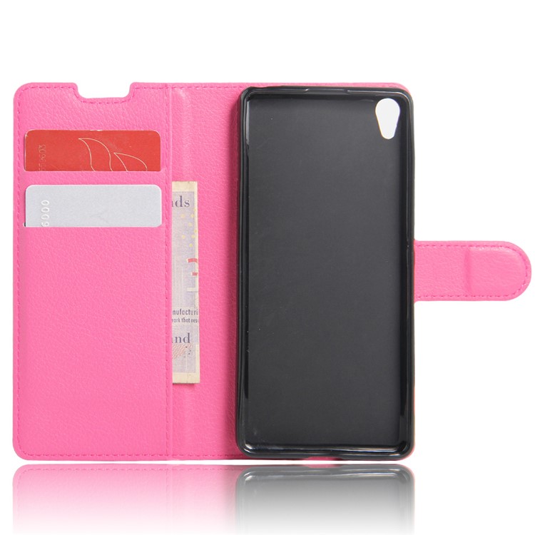 Litchi Skin Phone Leather Wallet Case for Sony Xperia XA / XA Dual - Rose-3