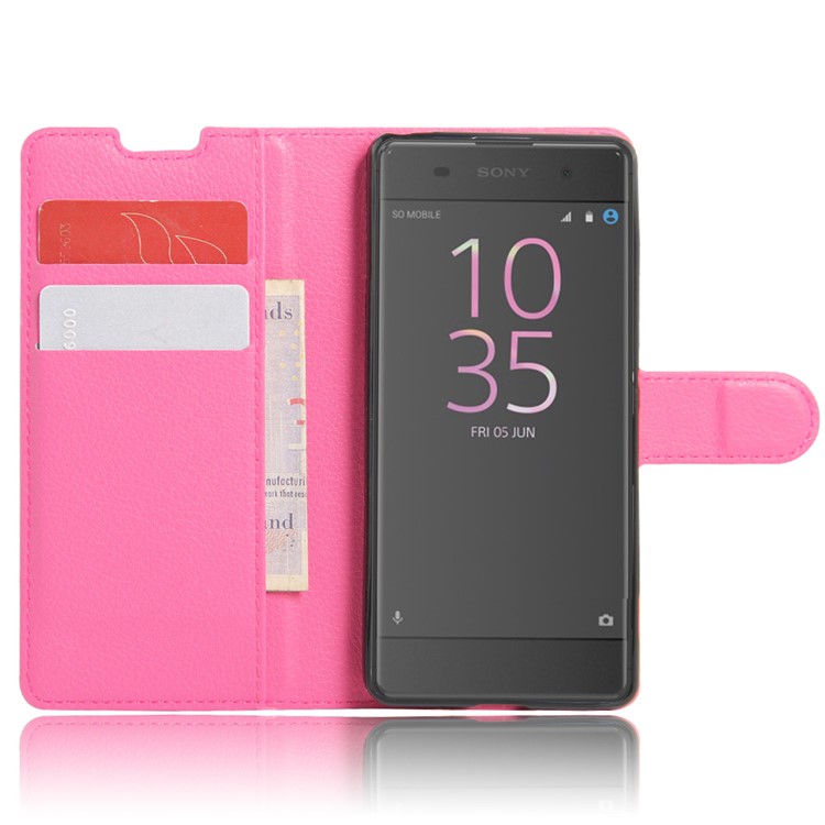 Litchi Skin Phone Leather Wallet Case for Sony Xperia XA / XA Dual - Rose-4