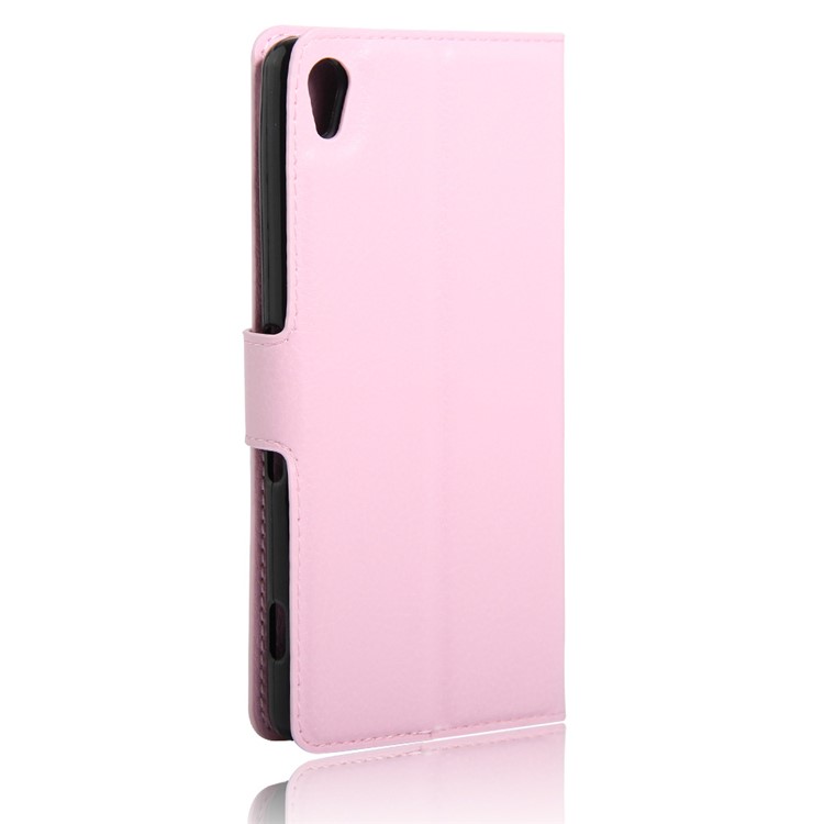 Litchi Skin Leather Wallet Cover Case for Sony Xperia XA / XA Dual - Pink-2