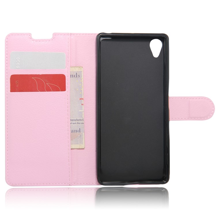 Litchi Skin Leather Wallet Cover Case for Sony Xperia XA / XA Dual - Pink-3