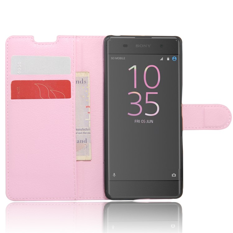Litchi Skin Leather Wallet Cover Case for Sony Xperia XA / XA Dual - Pink-4