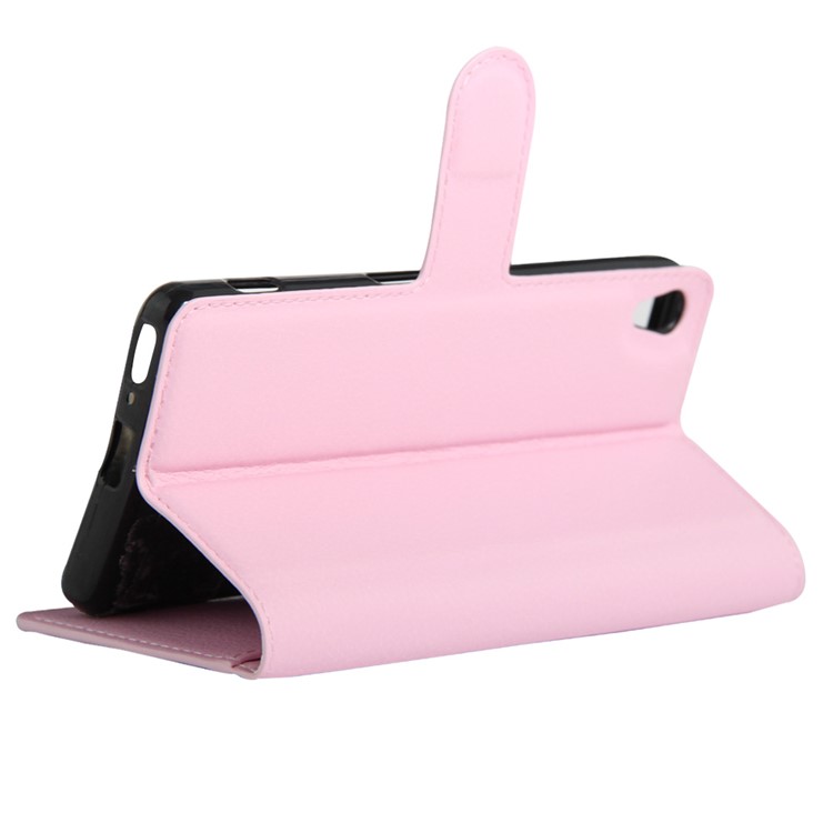 Litchi Skin Leather Wallet Cover Case for Sony Xperia XA / XA Dual - Pink-5