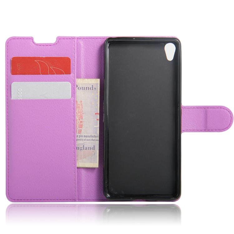 Litchi Skin Leather Card Holder Cover for Sony Xperia XA / XA Dual - Purple-3