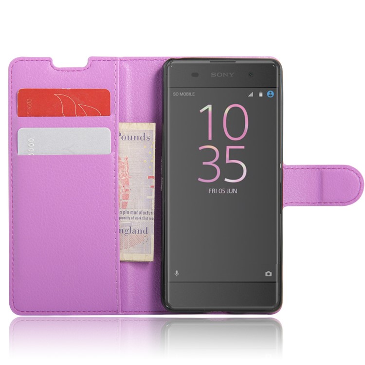 Litchi Skin Leather Card Holder Cover for Sony Xperia XA / XA Dual - Purple-4