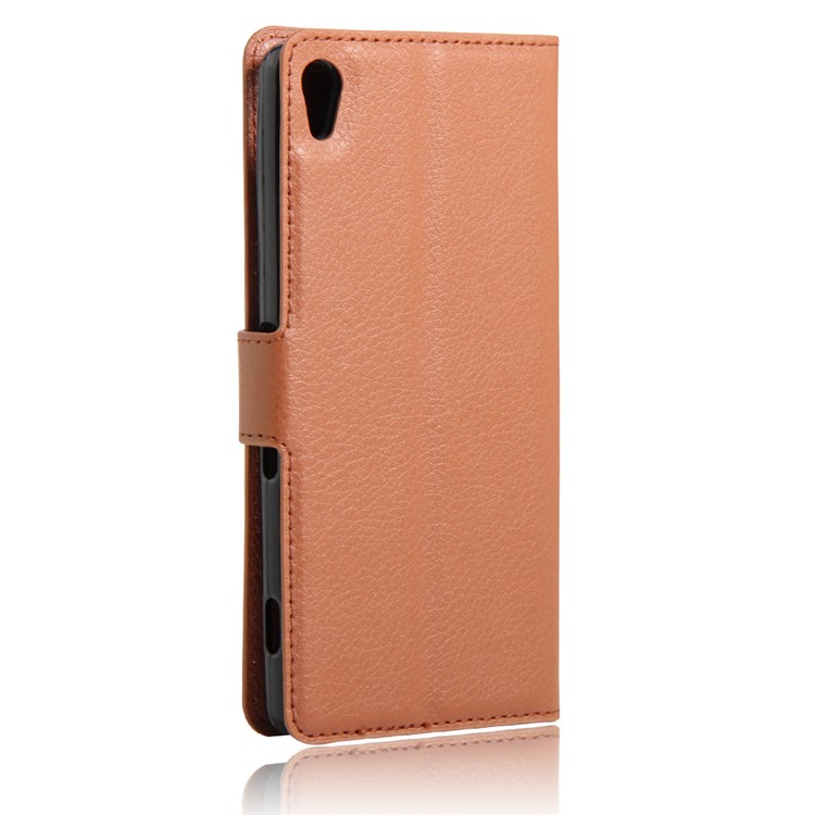 Litchi Skin Leather Wallet Case for Sony Xperia XA / XA Dual - Brown-2