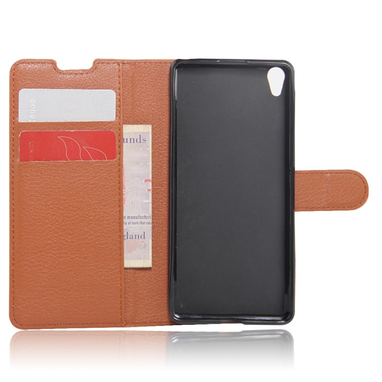 Litchi Skin Leather Wallet Case for Sony Xperia XA / XA Dual - Brown-3