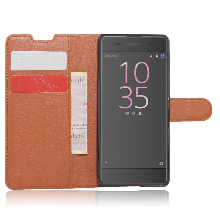 Litchi Skin Leather Wallet Case for Sony Xperia XA / XA Dual - Brown-4