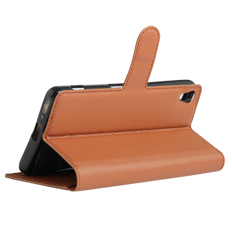 Litchi Skin Leather Wallet Case for Sony Xperia XA / XA Dual - Brown-5