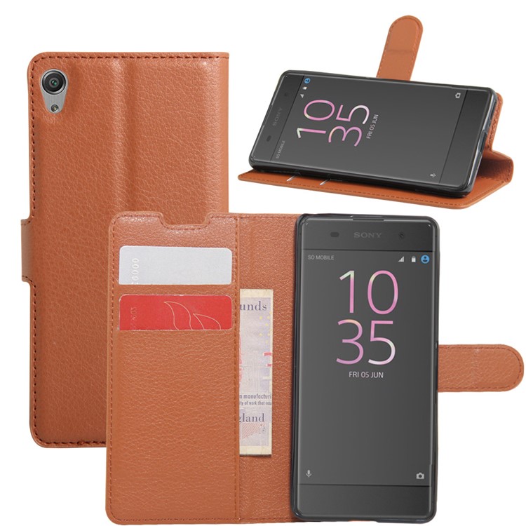 Litchi Skin Leather Wallet Case for Sony Xperia XA / XA Dual - Brown-6