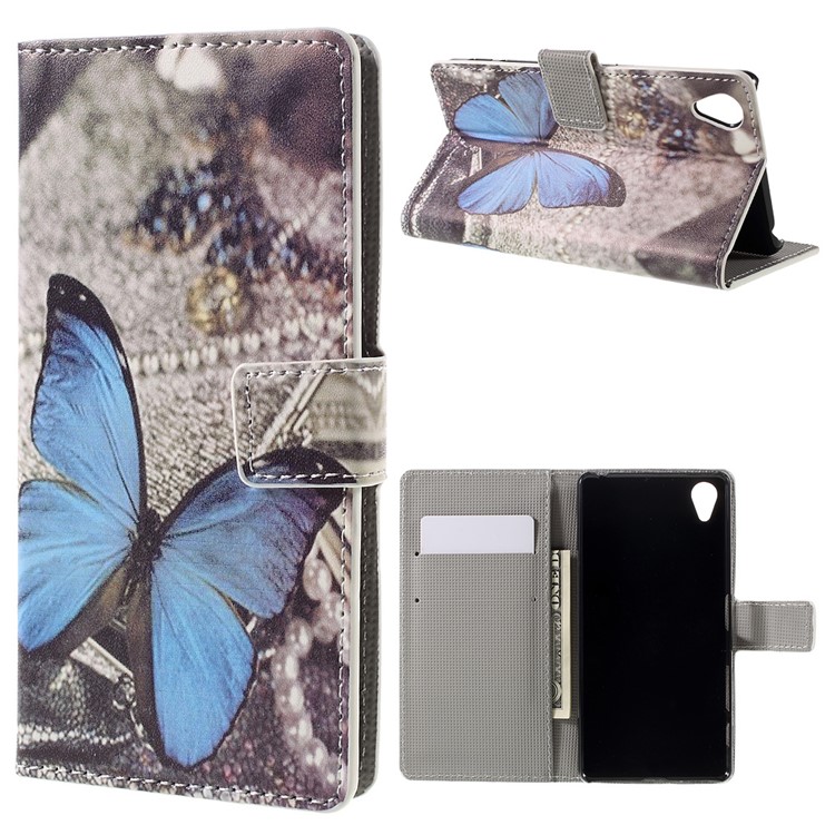 Faux Leather Flip Case with Stand for Sony Xperia X - Blue Butterfly