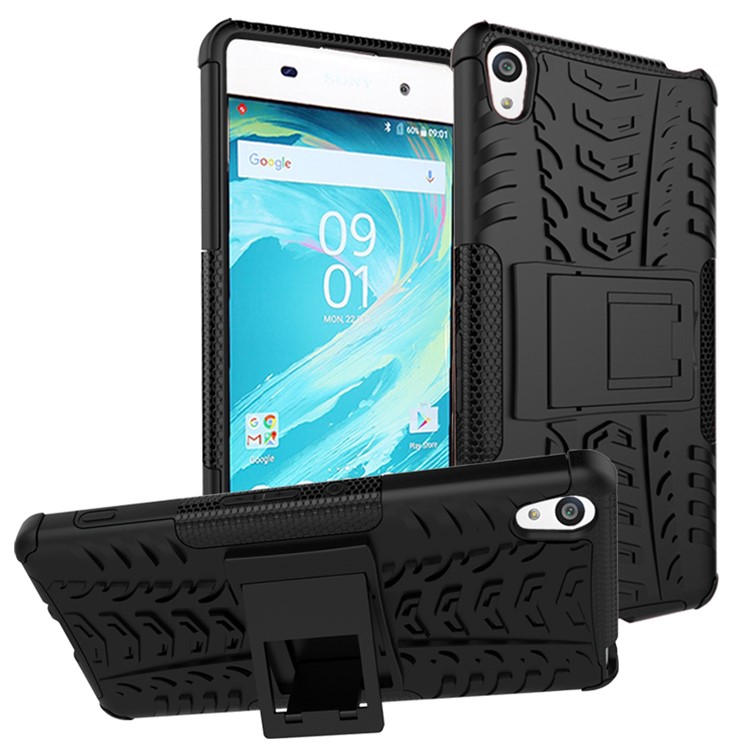 Two Pieces Anti-slip PC + TPU Hybrid Case with Kickstand for Sony Xperia XA / XA Dual - Black-1