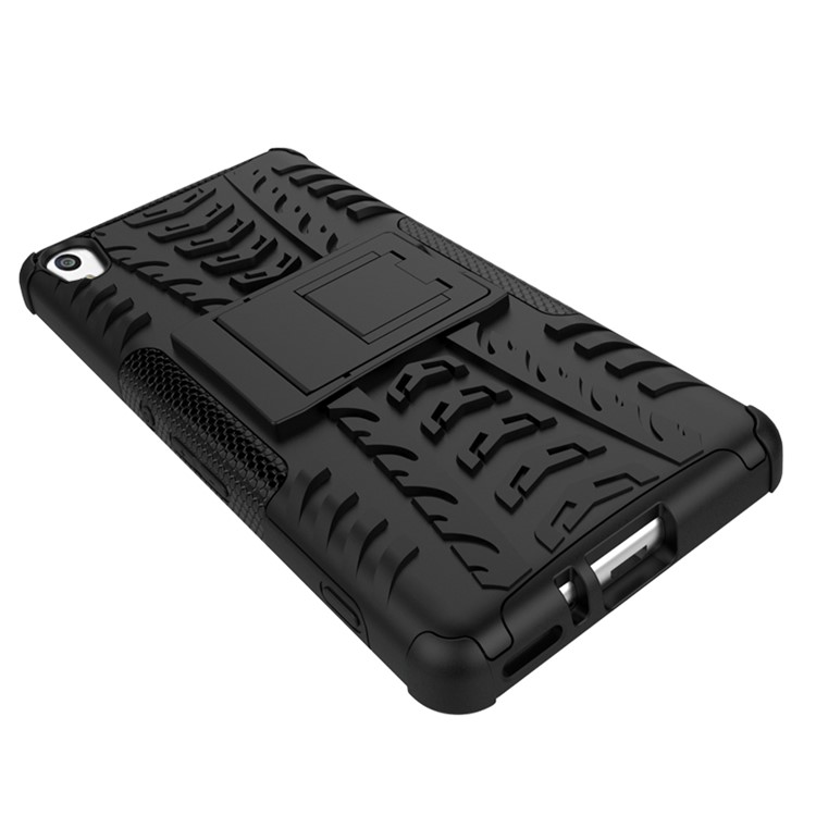 Two Pieces Anti-slip PC + TPU Hybrid Case with Kickstand for Sony Xperia XA / XA Dual - Black-10