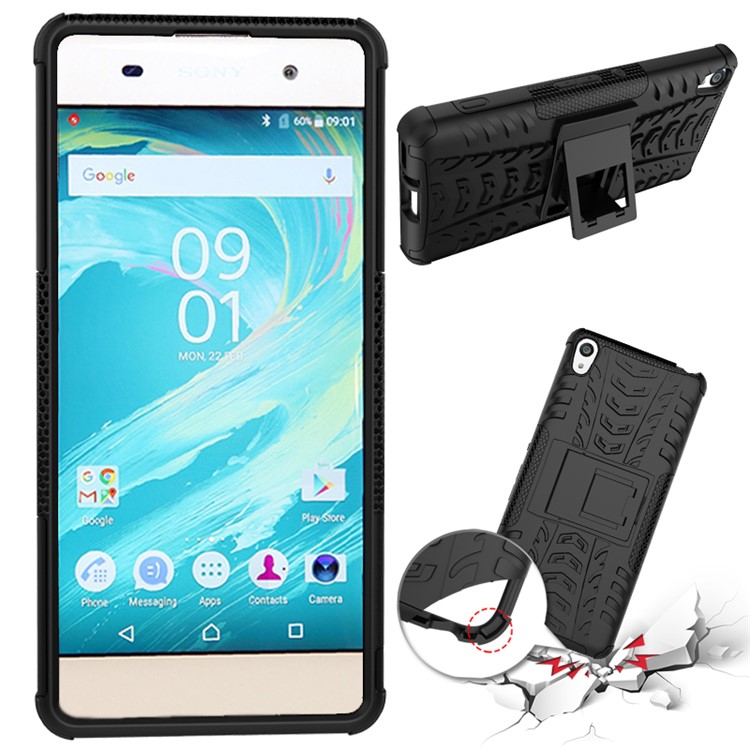 Two Pieces Anti-slip PC + TPU Hybrid Case with Kickstand for Sony Xperia XA / XA Dual - Black-2