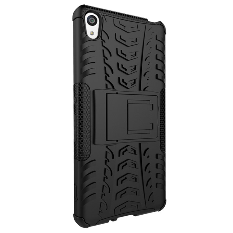 Two Pieces Anti-slip PC + TPU Hybrid Case with Kickstand for Sony Xperia XA / XA Dual - Black-3