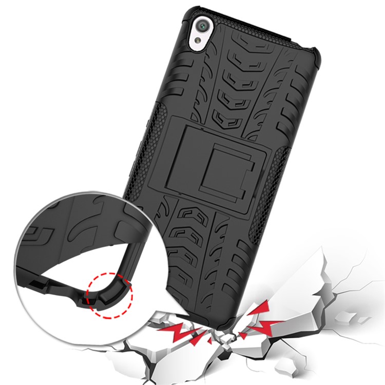 Two Pieces Anti-slip PC + TPU Hybrid Case with Kickstand for Sony Xperia XA / XA Dual - Black-6