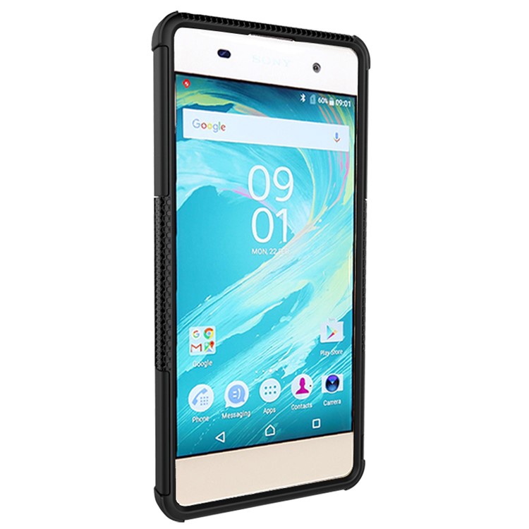 Two Pieces Anti-slip PC + TPU Hybrid Case with Kickstand for Sony Xperia XA / XA Dual - Black-7