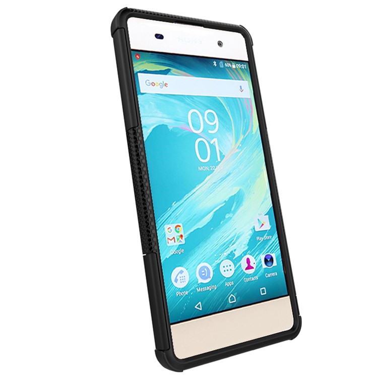 Two Pieces Anti-slip PC + TPU Hybrid Case with Kickstand for Sony Xperia XA / XA Dual - Black-9