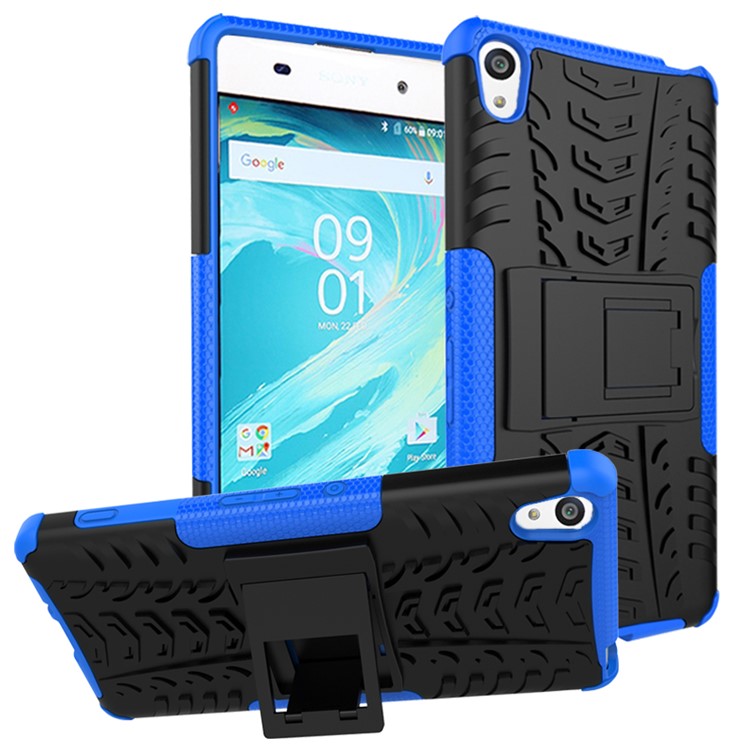 Two Pieces Anti-slip PC + TPU Hybrid Cover Shell with Kickstand for Sony Xperia XA / XA Dual - Blue-1