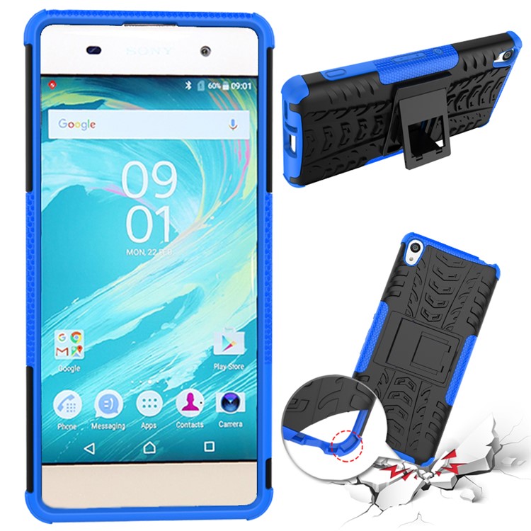 Two Pieces Anti-slip PC + TPU Hybrid Cover Shell with Kickstand for Sony Xperia XA / XA Dual - Blue-2