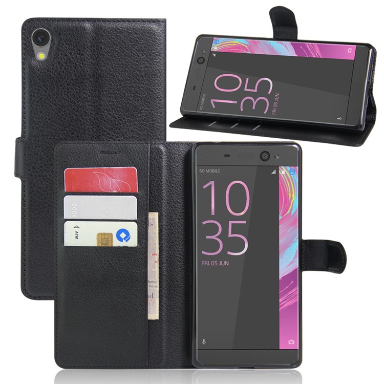 Litchi Skin Wallet Leather Stand Case for Sony Xperia XA Ultra - Black-6
