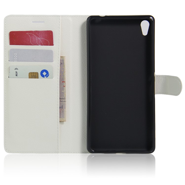 Litchi Skin Wallet Leather Stand Cover for Sony Xperia XA Ultra - White-3