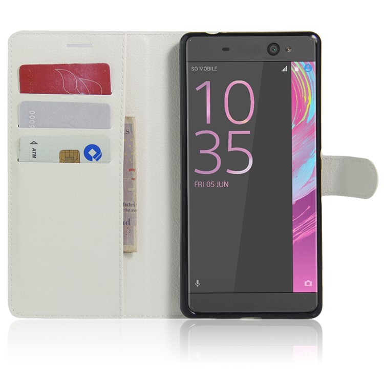 Litchi Skin Wallet Leather Stand Cover for Sony Xperia XA Ultra - White-4