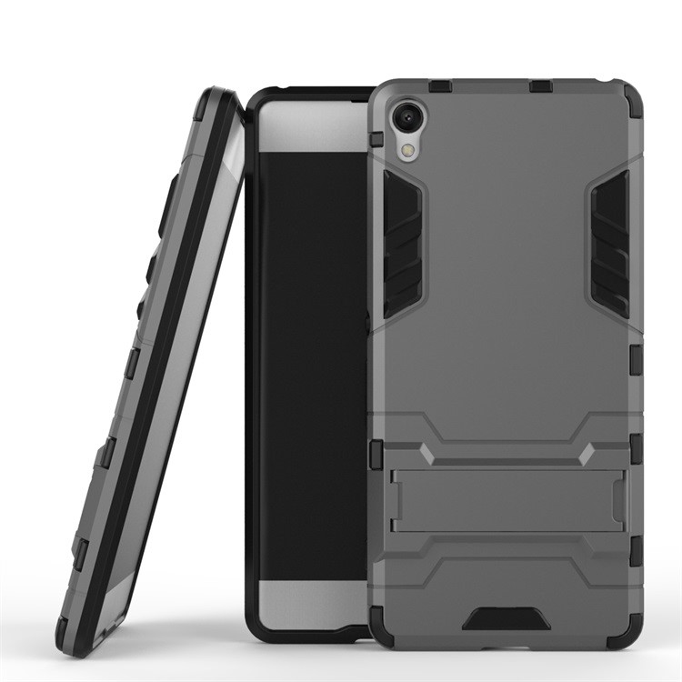 PC TPU Hybrid Kickstand Case for Sony Xperia XA / XA dual - Grey-2