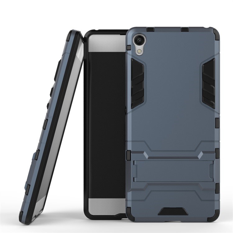 PC TPU Protective Shell for Sony Xperia XA / XA dual with Kickstand - Dark Blue-2