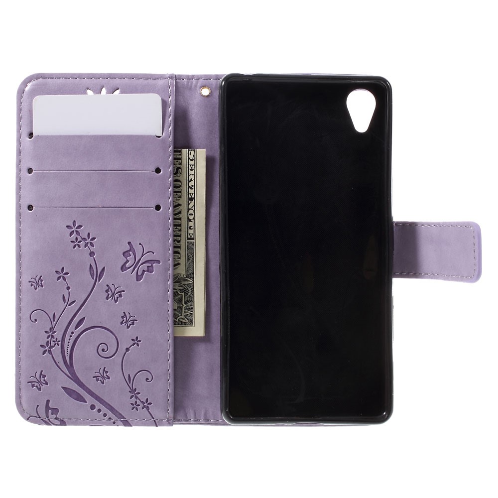 Butterfly Leather Wallet Case Shell for Sony Xperia X - Purple-10
