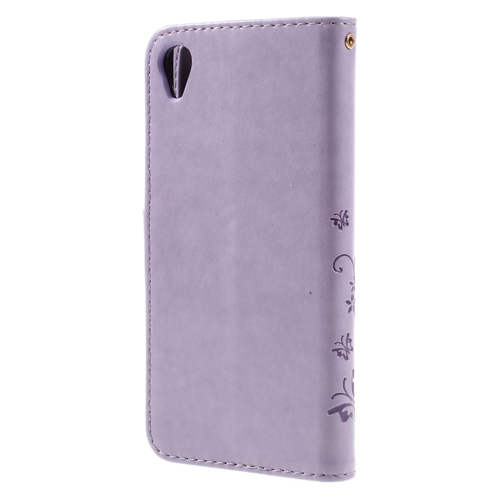 Butterfly Leather Wallet Case Shell for Sony Xperia X - Purple-2