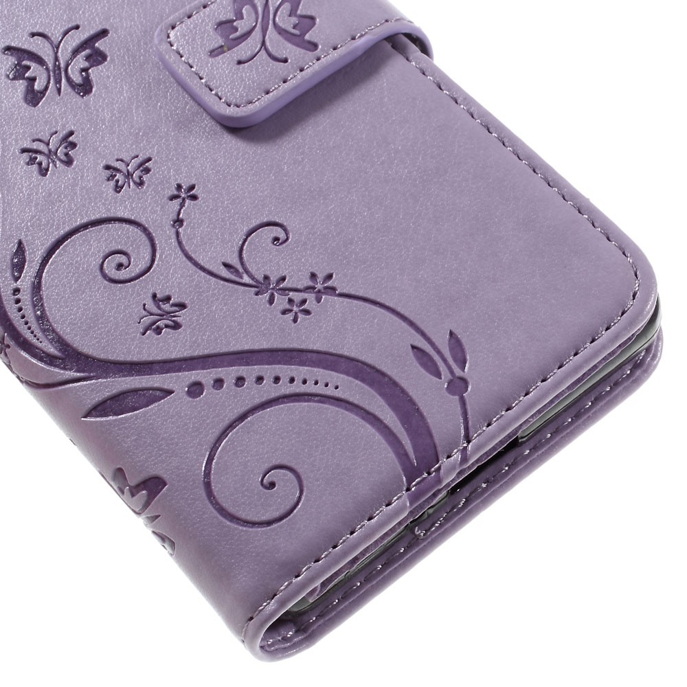 Butterfly Leather Wallet Case Shell for Sony Xperia X - Purple-4