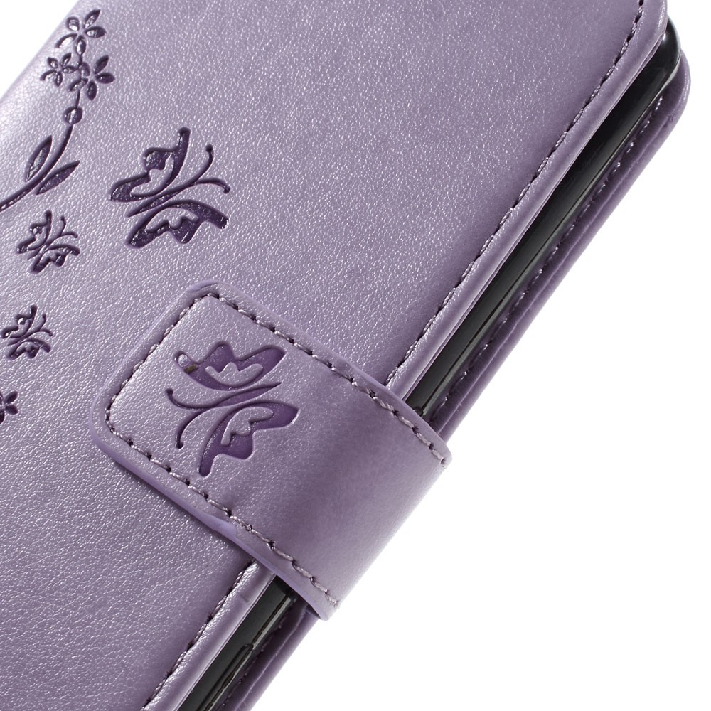 Butterfly Leather Wallet Case Shell for Sony Xperia X - Purple-5