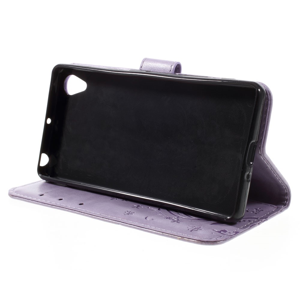 Butterfly Leather Wallet Case Shell for Sony Xperia X - Purple-7