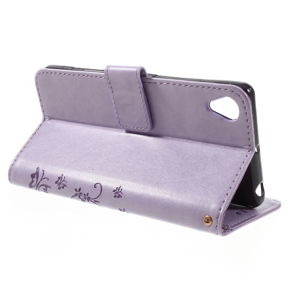 Butterfly Leather Wallet Case Shell for Sony Xperia X - Purple-9