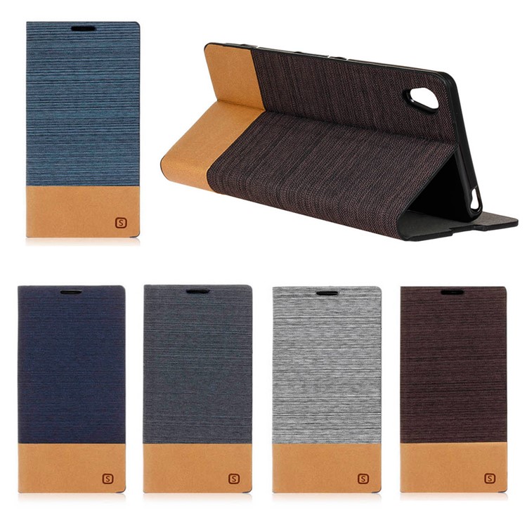 Two-tone Linen Leather Stand Case for Sony Xperia XA / XA Dual - Dark Grey-9