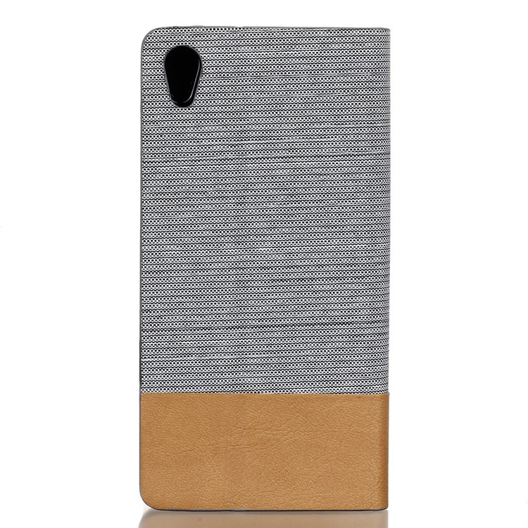 Two-tone Linen Leather Stand Shell for Sony Xperia XA / XA Dual - Light Grey-2