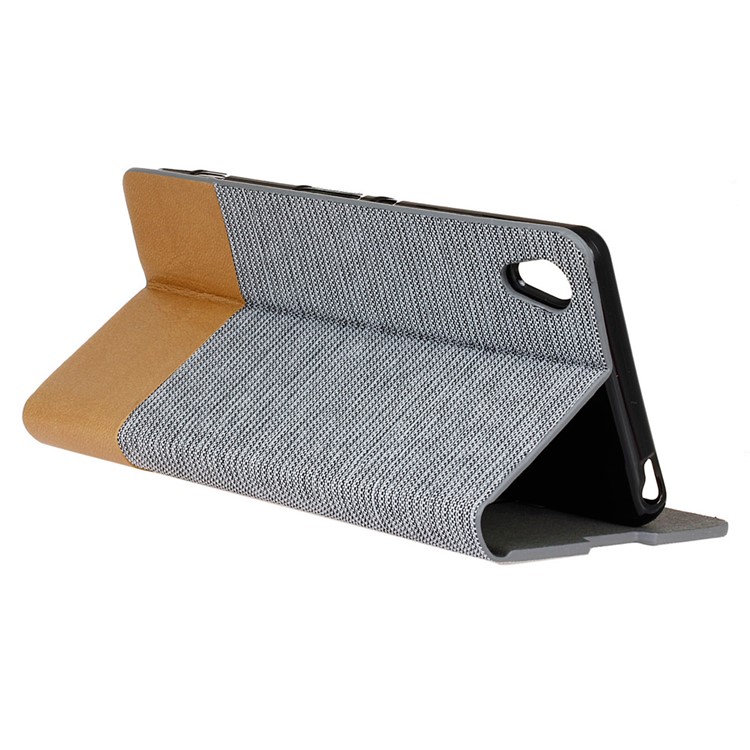Two-tone Linen Leather Stand Shell for Sony Xperia XA / XA Dual - Light Grey-6
