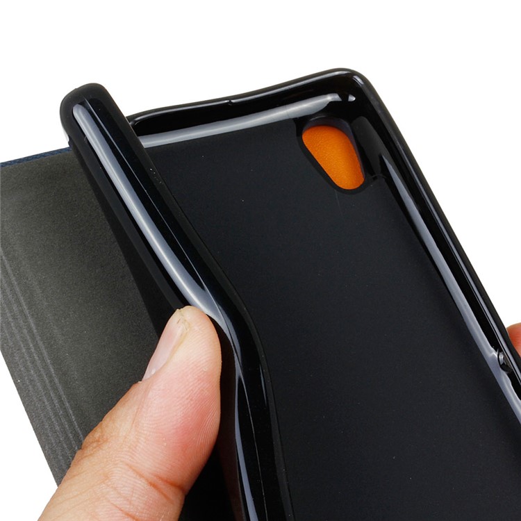 Two-color Leather Card Holder Case for Sony Xperia XA Ultra - Dark Blue-6