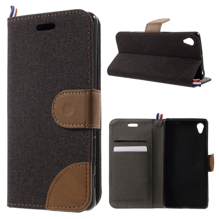 Denim Fabric Leather Flip Cover Case for Sony Xperia XA / XA Dual - Black-1